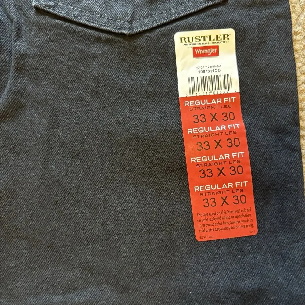 Rustler by Wrangler Men’s Jeans 33x30 Black Regular Fit Straight Leg NWT